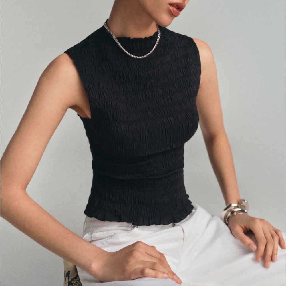 NWOT Reformation Adri Top Black Stretch Minimalist Summer Coachella Smocked M